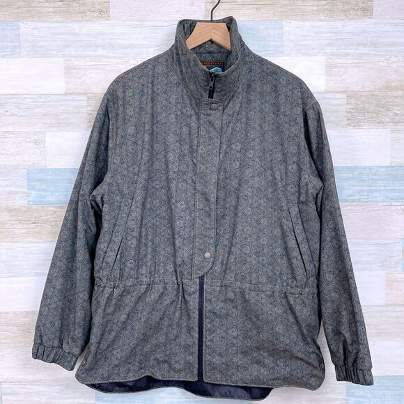 Forresters Gore-Tex Vintage Rain Jacket Green Retro Print Zip USA Womens Large - Picture 1 of 10